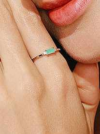 925 Sterling Silver Opal Rectangle Dainty Band Ring