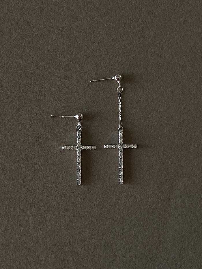 Brinco de gancho cruz minimalista em prata esterlina 925