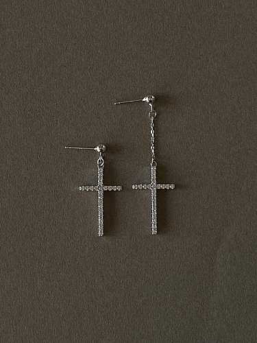 Pendiente de gancho minimalista con cruz de diamantes de imitación de plata de ley 925