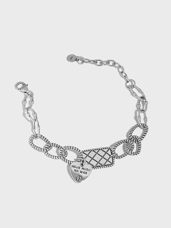 925 Sterling Silver Geometric Vintage Love square brand chain Link Bracelet