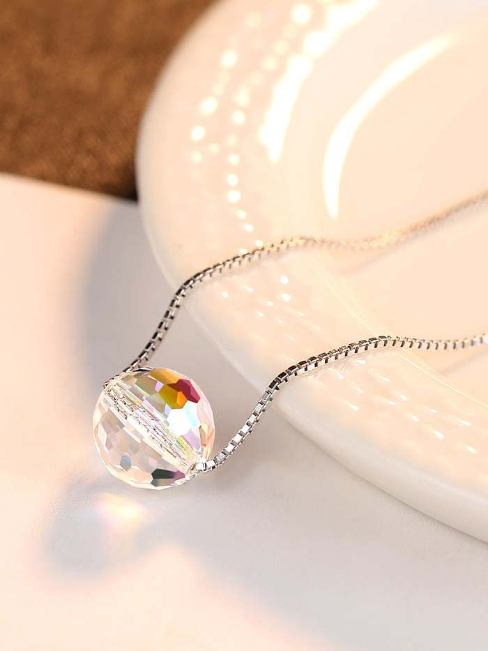 925 Sterling Silver Simple Synthetic Crystal Pendant Necklace