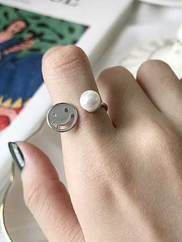 925 Sterling Silver Imitation Pearl Face Minimalist Free SIze Midi Ring