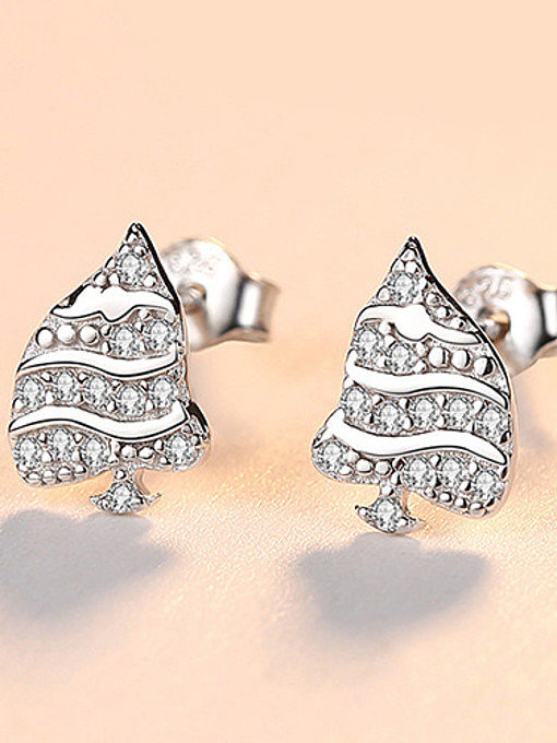925 Sterling Silver With Cubic Zirconia Personality Christmas Tree Stud Earrings