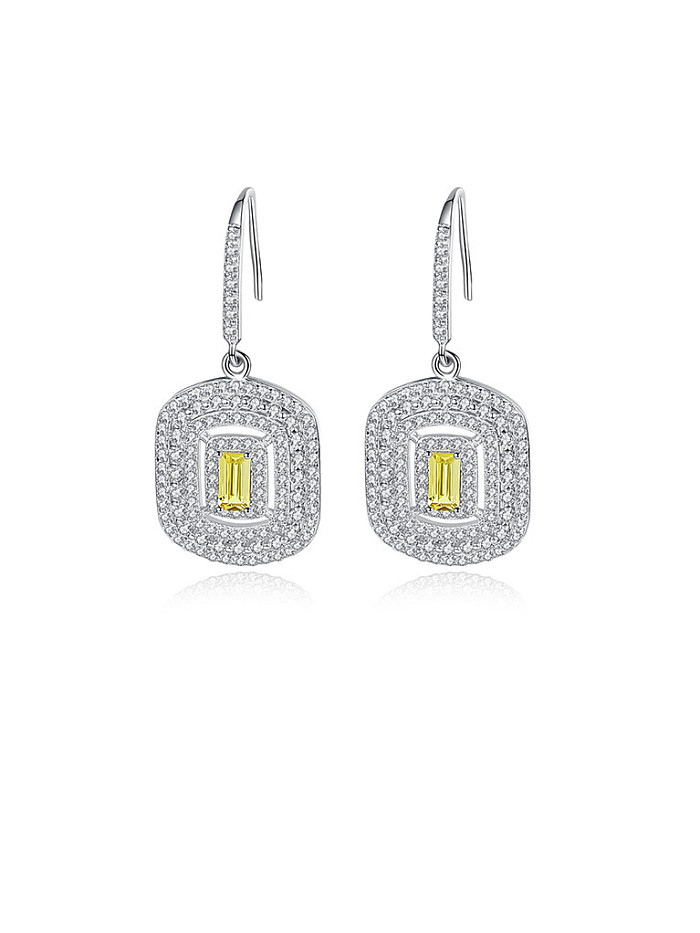 925 Sterling Silver With Platinum Plated Delicate Square Hook Earrings