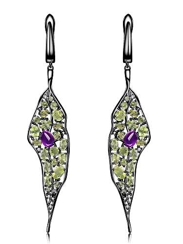 925 Sterling Silver Natural Stone Leaf Vintage Drop Earring