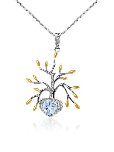 925 Sterling Silver Natural Topaz Artisan Tree of Life Pendant Necklace