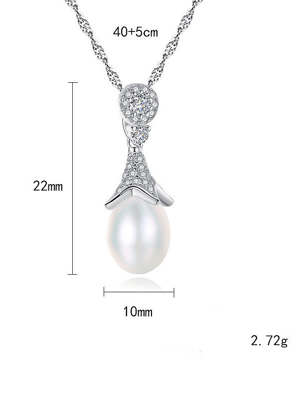 Collar colgante de perlas de agua dulce de moda Simple de plata de ley 925