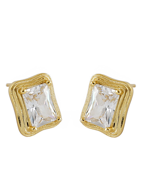925 Sterling Silver With Gold Plated Simplistic Geometric Stud Earrings