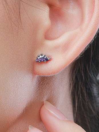 Boucles d'oreilles mignonnes en forme de dragon en cristal d'argent sterling 925