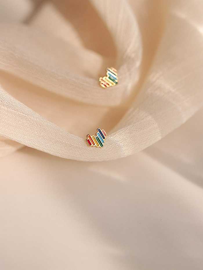 925 Sterling Silver Multi Color Enamel Heart Minimalist Stud Earring