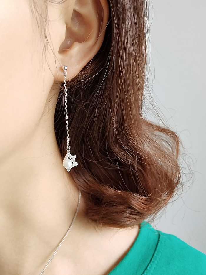 925 Sterling Silver Cubic Zirconia Star Tassel Minimalist Threader Earring