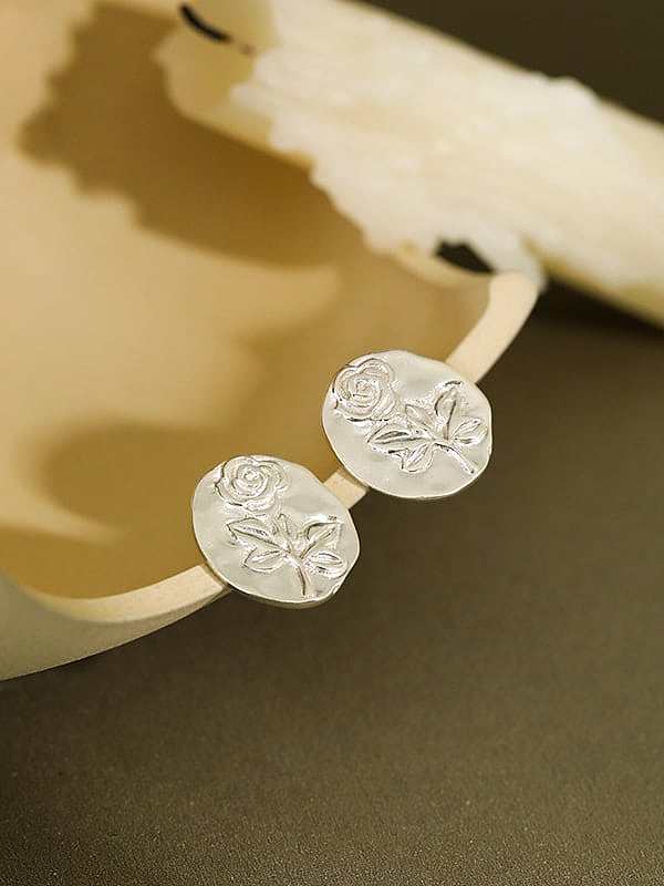 Boucles d'oreilles vintage en forme de fleur de rose géométrique en argent sterling 925