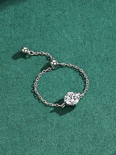 925 Sterling Silver Cubic Zirconia Round Minimalist Hollow Chain Band Ring