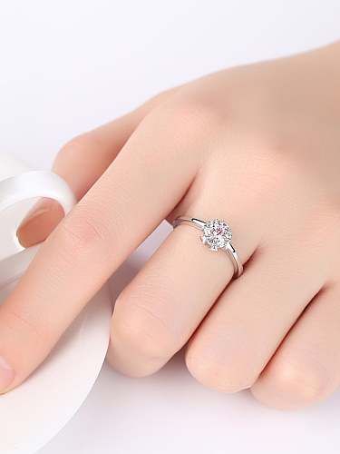 925 Sterling Silver Cubic Zirconia Multi Color Flower Minimalist Band Ring