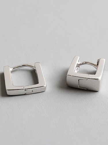 925 Sterling Silver With Platinum Plated Personality Square Clip On Earrings