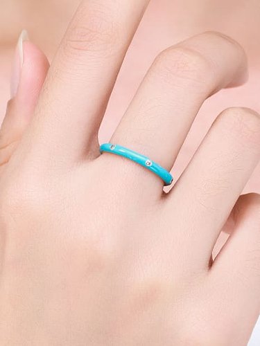 925 Sterling Silver Enamel Round Minimalist Band Ring