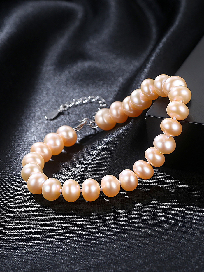 Pure silver 7-8mm natural freshwater pearl bracelet