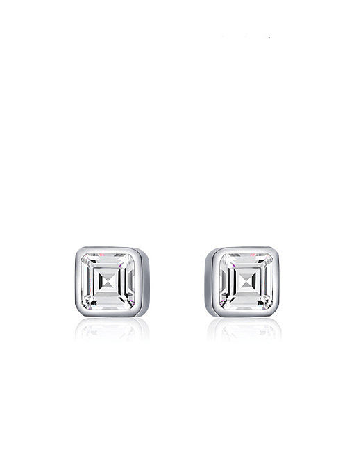 Conjunto de brinco e colar de zircônia cúbica de prata esterlina 925 minimalista quadrado