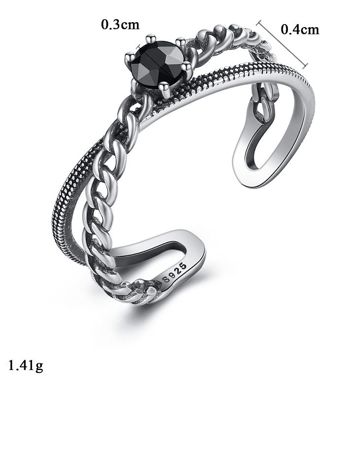 925 Sterling Silber Zirkonia schwarz geometrischer Vintage-Band-Ring