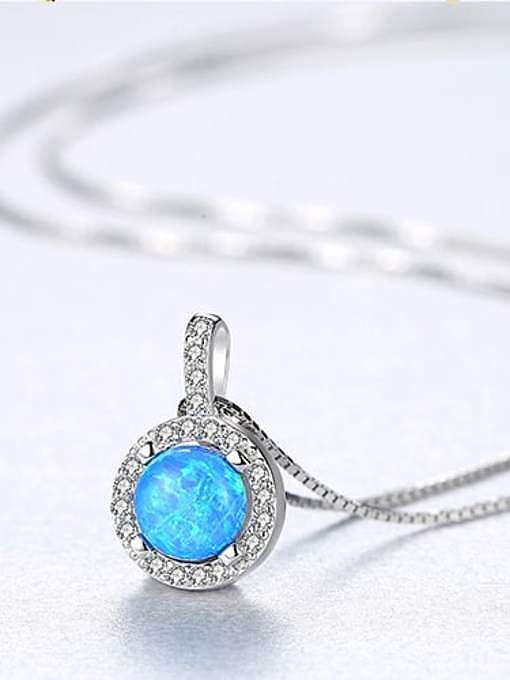 925 Sterling Silber Opal Einfache runde Anhänger Halskette
