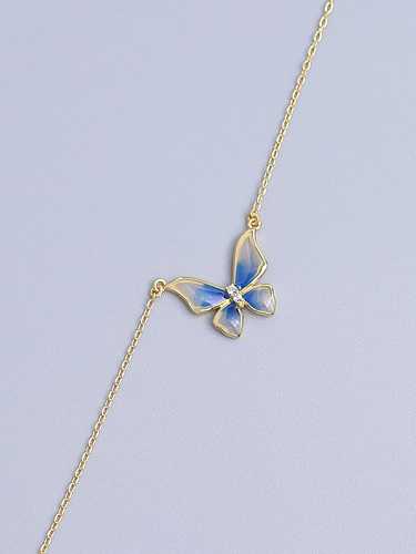925 Sterling Silver Rhinestone Enamel Butterfly Dainty Necklace