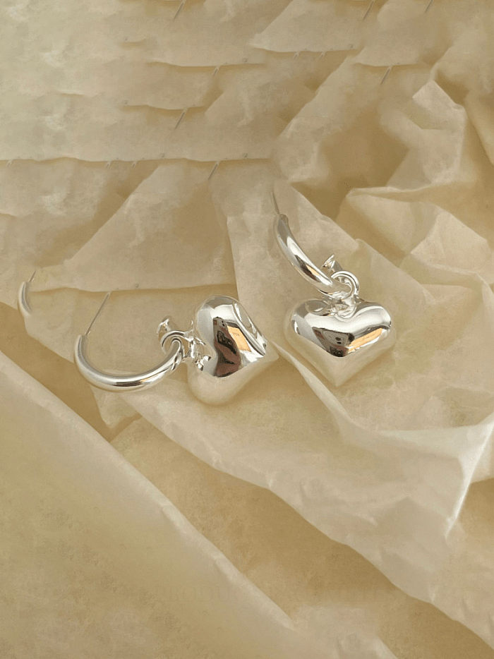 Boucles d'oreilles pendantes vintage coeur en argent sterling 925