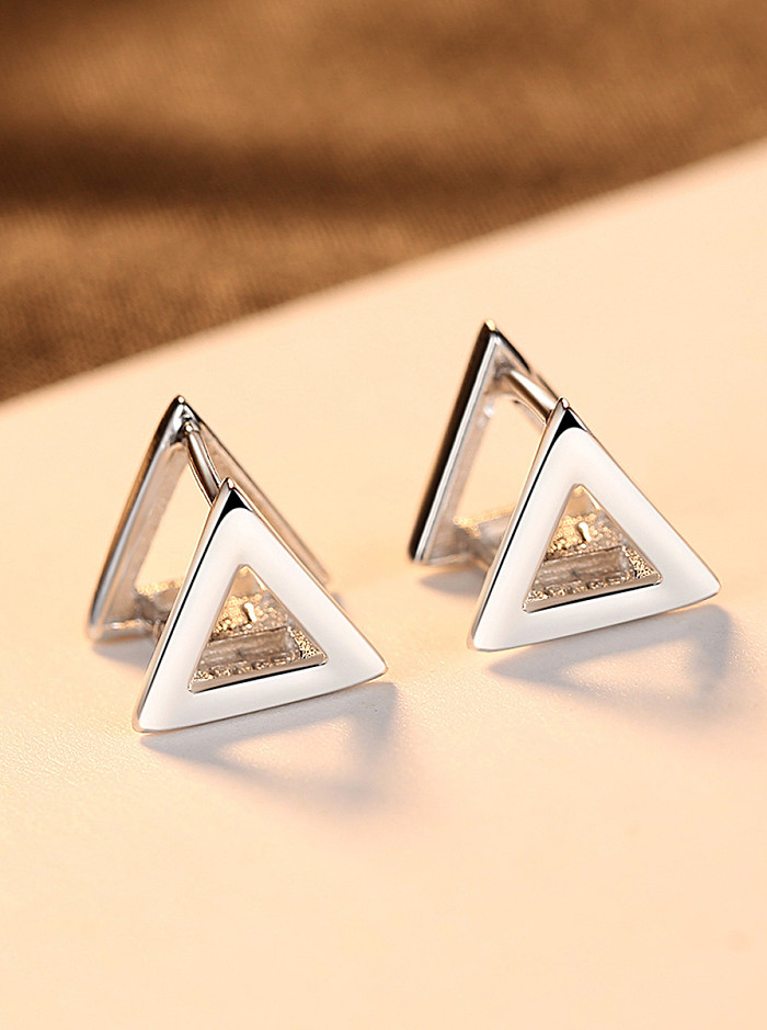 925 Sterling Silver With Platinum Plated Simplistic Triangle Clip On Earrings