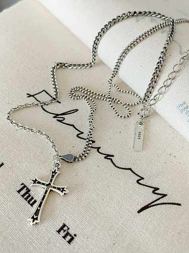 925 Sterling Silver Cross Vintage Long Strand Necklace