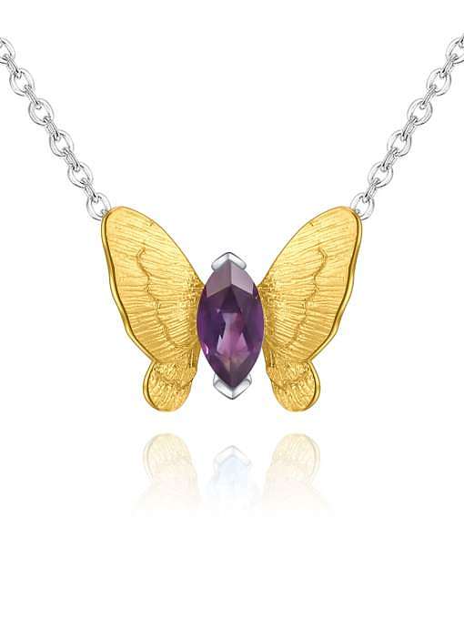 Collier minimaliste papillon en pierre naturelle en argent sterling 925