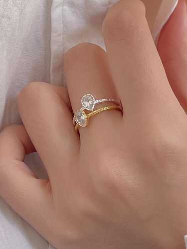 925 Sterling Silver Glass Stone Water Drop Vintage Band Ring