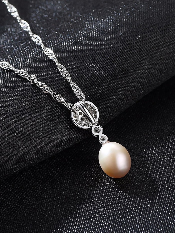 Collar de perlas naturales de agua dulce de plata de ley con circón AAA de 7-8 mm