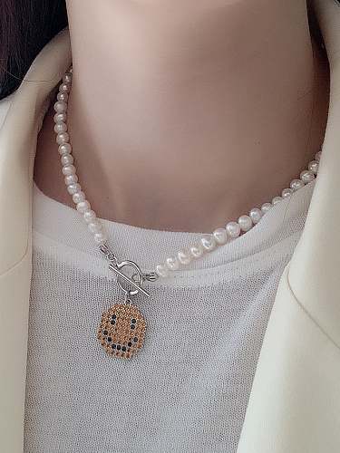 925 Sterling Silver Freshwater Pearls Smiley Vintage Necklace