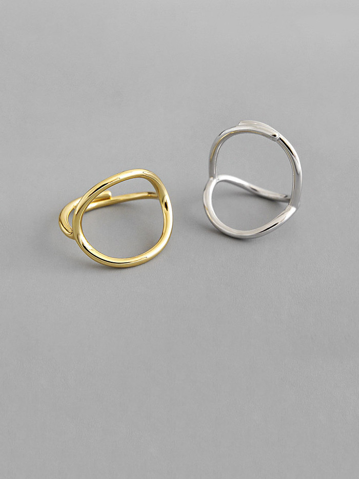 925 Sterling Silver With Gold Plated Simplistic Hollow Geometric Free Size Rings