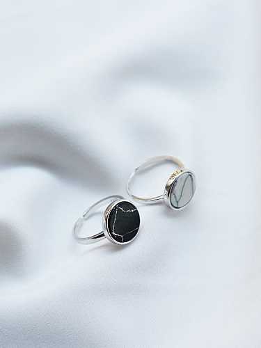 925 Sterling Silver Acrylic Black Round Minimalist Free Size Band Ring