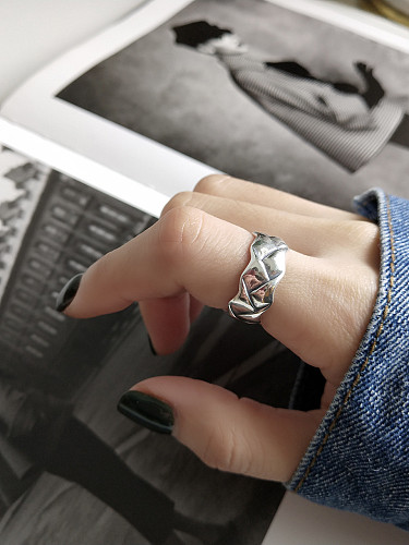 خاتم من الفضة الإسترليني عيار 925 مع معطف هندسي عتيق مطلي بالفضة