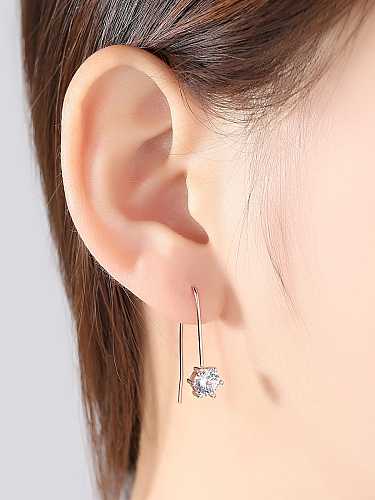 925 Sterling Silver Hexagon Cubic Zirconia Minimalist Hook Earring