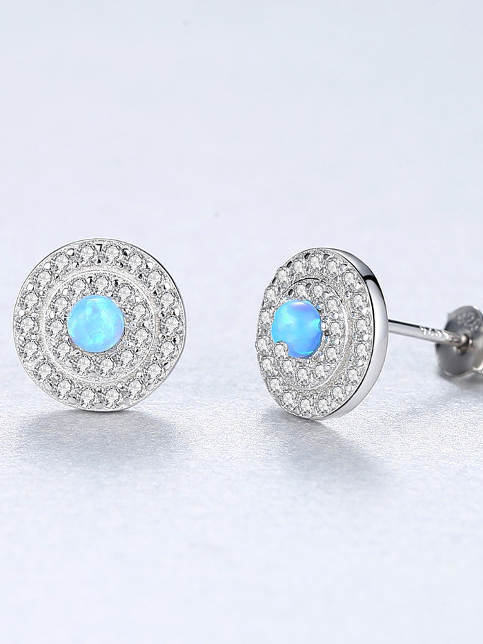 Sterling silver classic disc opal earrings