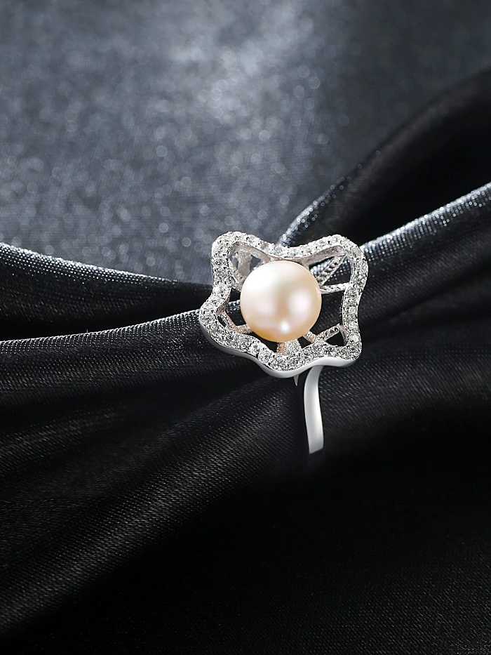 925 Sterling Silver Pink Freshwater Pearl fashion zircon flower special shaped band ring