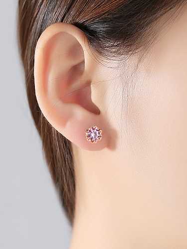 925 Sterling Silver minimalist flower Cubic Zirconia Stud Earring