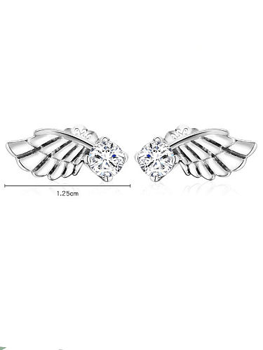 925 Sterling Silver Rhinestone Wing Minimalist Stud Earring