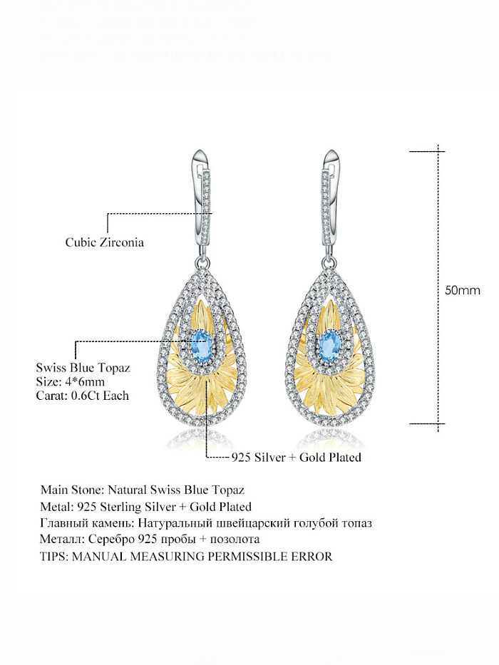 925 Sterling Silver Natural Color Treasure Topaz Geometric Artisan Drop Earring