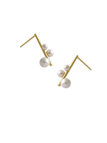 Pendientes de tuerca geométricos simplistas de plata de ley 925 con perlas artificiales