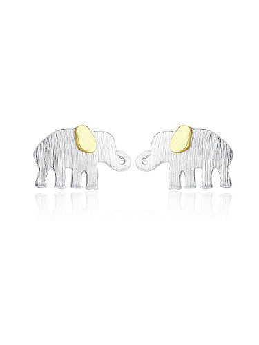 925 Sterling Silver With White Gold Plated Cute Animal Elephant Stud Earrings