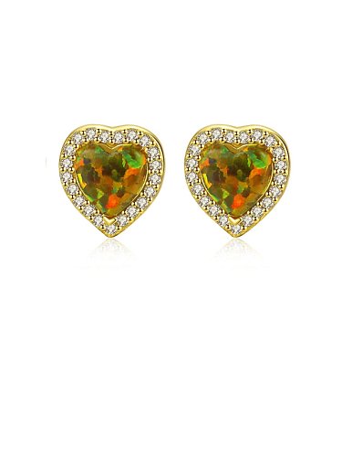 Boucles d'oreilles en argent sterling 925 Opal Heart Dainty Stud