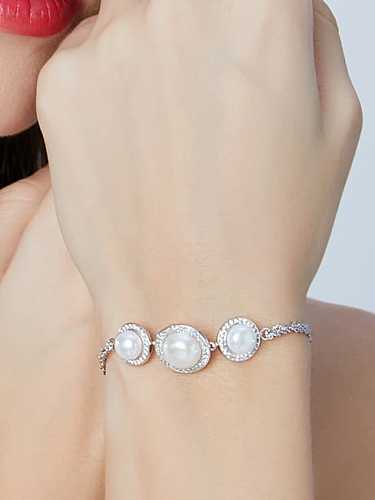 925 Sterling Silver ROUND Freshwater Pearl Bracelet