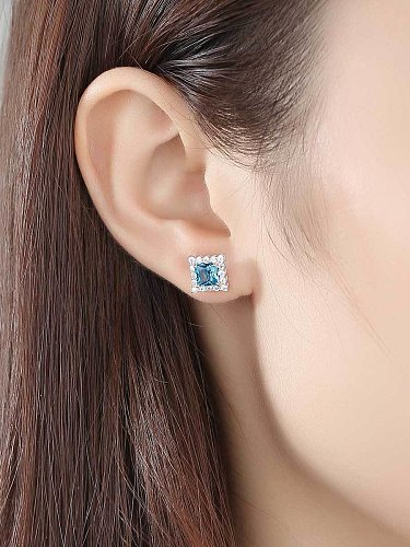 925 Sterling Silver Cubic Zirconia simple fashion geometric day study Earring