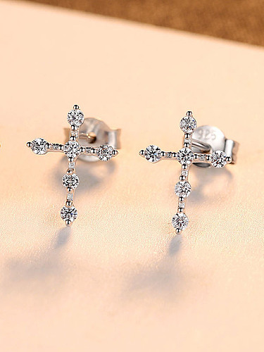 925 Sterling Silver With Fashion Cross Stud Earrings