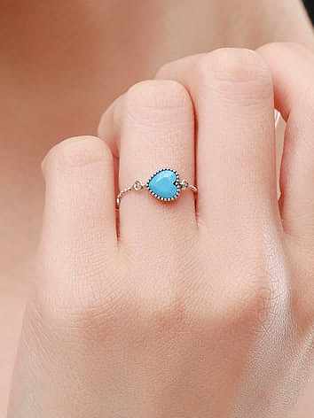 925 Sterling Silver Turquoise Heart Vintage Bead Ring