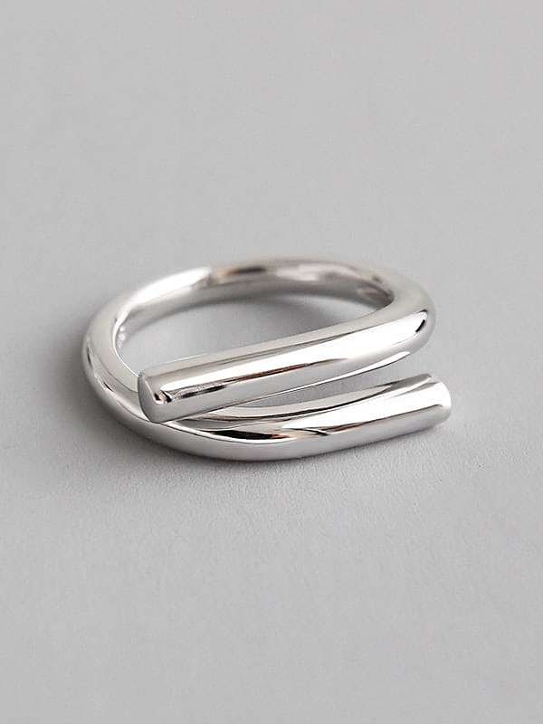 925 Sterling Silve Simple Staggered Interweaved Smooth Free Size Ring