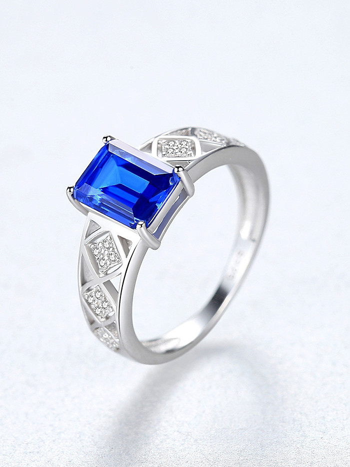 925 Sterling Silver With Glass stone Simplistic Square Band Rings